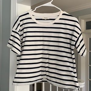 Madewell Crop Tee in Boating Stripe Sz Medium